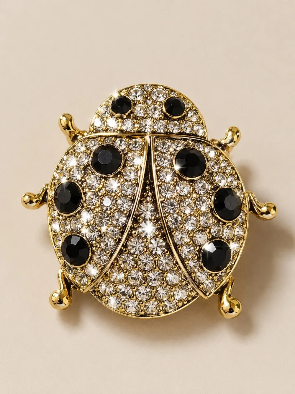 Gold and Black Crystal Ladybug Brooch - Women Jewelry